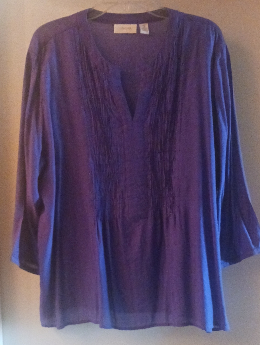 Chico's Size 3 Deep Purple Pleated V-Neck Tunic